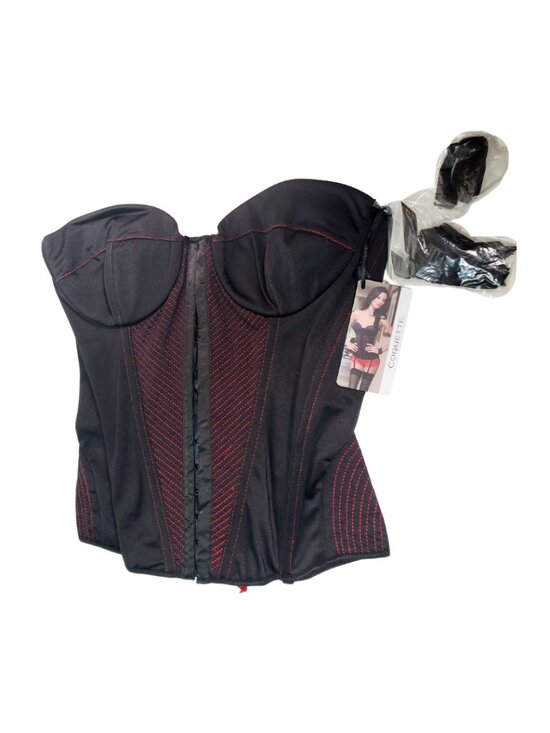 Bustier Corset – Black with Red Stitching & Ribbon Tie– Size L – NWT - Picture 2 of 16